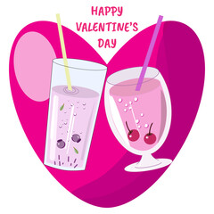 Valentine's Day background. Romantic design templates with hearts and cocktails for February 14th. Elegant vector illustrations.
