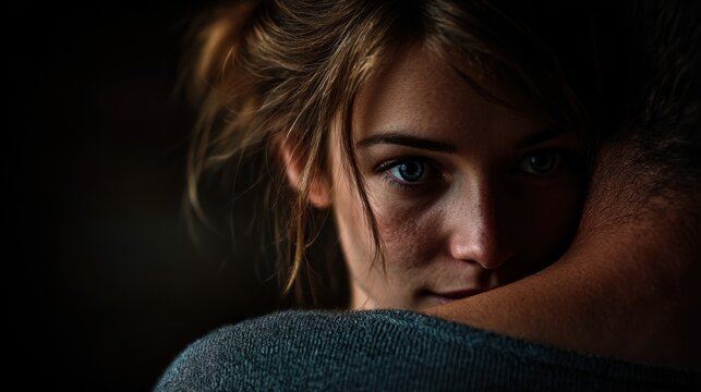 Emotional embrace shared between two individuals in a dimly lit room showcasing connection and intimacy