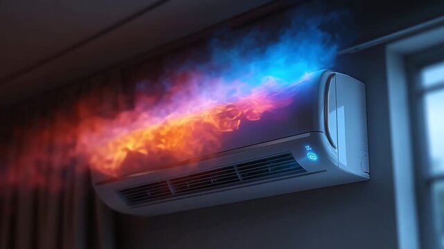 illustration of air conditioning that blows hot air, AC