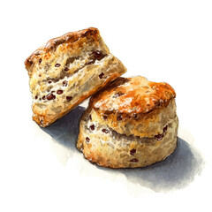 Scone in watercolor painting style, vector illustration on white background.