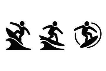 Surfing silhouette icons: dynamic wave rider symbols for active designs