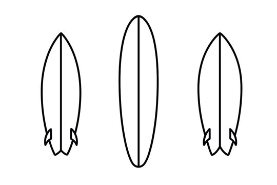 Minimalist surfboard icons set in linear style