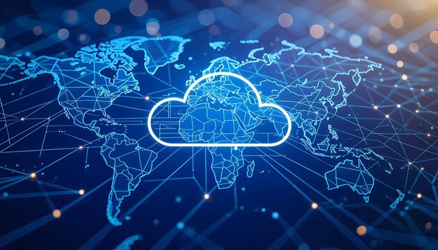 Global network connection showing data transfer to a central cloud storage system