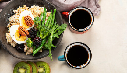 Breakfast superfoods, vegetarian food concept. Healthy lifestyle.