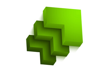 Three layered green 3D infographic arrows pointing upwards, representing growth and success isolated on transparent background, png