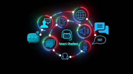 Smart Chatbot Technology Network With Neon Lights And Communication Icons artificial intelligence - Powered by Adobe