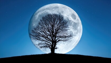 Silhouette of Tree Against Full Moon