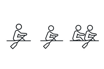 Simple linear icons of rowers in boats: solo and team