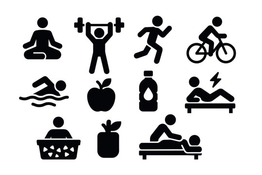 Active lifestyle icons set: fitness, meditation, and wellness activities