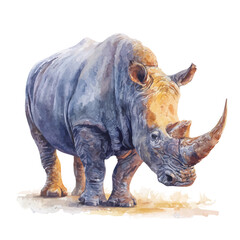 Obraz premium Rhinoceros, watercolor painting, vector illustration, isolated on a white background.