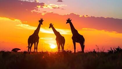 Wildlife giraffe silhouette savanna sunset