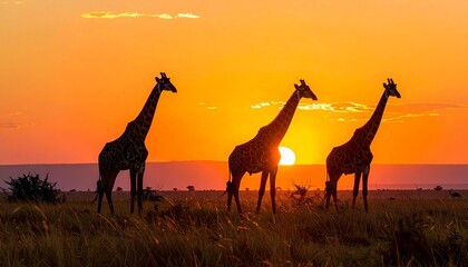 Wildlife giraffe silhouette savanna sunset