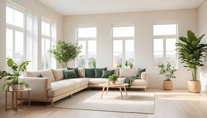 Bright Interior with Soft Beige Sofa and Natural Sunlight