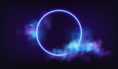 Vector Neon Ring Circle Background Illustration With Nebula Mist