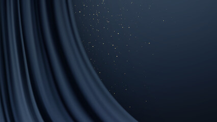 Vector Illustration Dark Blue Curtain Background Starry Night Draped Fabric Elegant Studio Scene