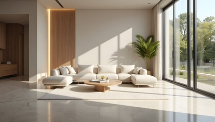 Fototapeta premium Minimalist Modern Living Room with Pastel Beige Sofa