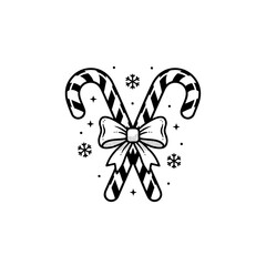 Crossed Candy Canes With Bow And Snowflakes