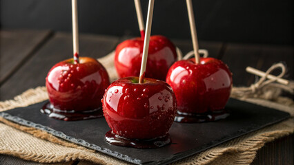 Homemade candy apples on sticks