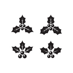 Set of Holly Berries and Leaves Icons