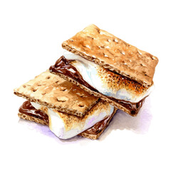 Smores, watercolor painting, vector illustration, isolated on a white background.