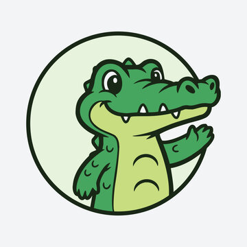 Happy Green Crocodile Head Smiling in a Light Green Circular Frame, in Bright Studio