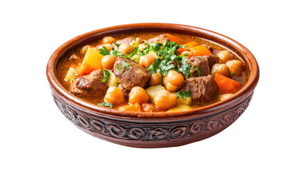 Hearty Beef Stew with Chickpeas and Carrots isolated on a transparent background