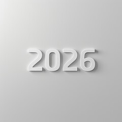 Minimal 3D white “2026” numbers on clean light background. Elegant modern New Year design.