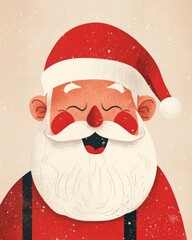 Cute cartoon Santa Claus illustration with warm cheerful expression. Festive Christmas character in red hat and white beard. Friendly holiday art for greeting cards and seasonal designs.