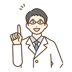説明する白衣の男性のイラスト
