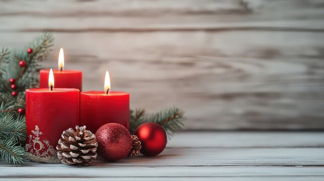 Third Sunday of Advent - During Advent, three red candles are lit. Advent or Christmas background with space for text.