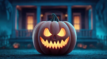 Glowing Jack-o'-lantern on Halloween night