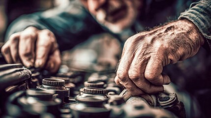 A mechanic's hands carefully working on a complex piece of machinery in a workshop.