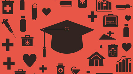 Complete collection of black silhouette graduation cap and house icons