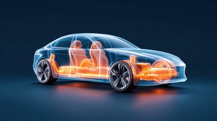 Futuristic car design with glowing internal components