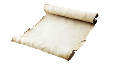 Old rolled parchment paper scroll texture background isolated on transparent background