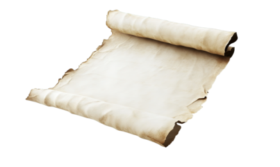 Old rolled parchment paper scroll texture background isolated on transparent background