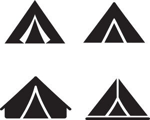 Black Silhouette Tent Icons &ndash; Stylized Camping Shelter Line Art Set