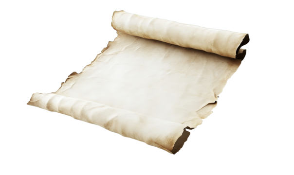 Old rolled parchment paper scroll texture background isolated on transparent background