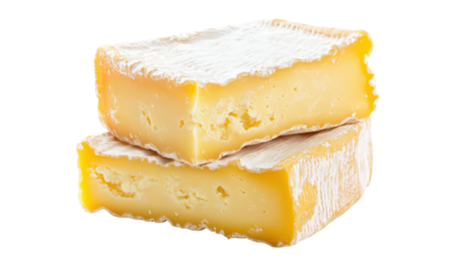 Stacked wedges of soft rind cheese isolated on a transparent background