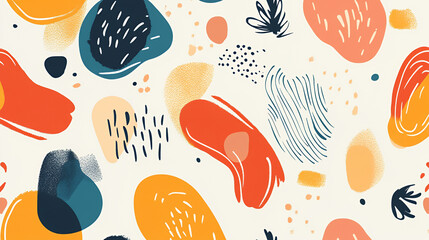 Abstract shapes and textures create a colorful and modern seamless pattern