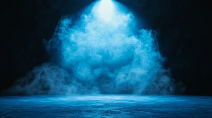 Naklejka premium Dramatic Spotlight and Blue Smoke on Stage Floor Backdrop for Performance