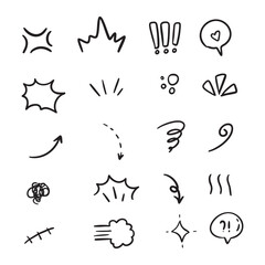 Collection of hand-drawn comic book style elements, including speech bubbles and various effects.