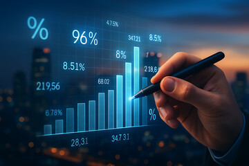 Financial data analysis with business growth chart and investment strategy graph representing success and economic planning