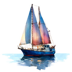 Watercolor painting of Sailboat, vector illustration, isolated on white background.