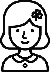 Line art icon of a woman with a shamrock in her hair, representing irish culture or st patricks day