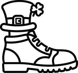 Outline drawing of a boot with a leprechaun hat and shamrock, symbolizing st patricks day celebration