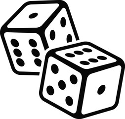 Black and white illustration of two dice showing various numbers, representing games of chance and luck