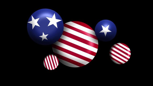 American flag themed glossy spheres on dark background