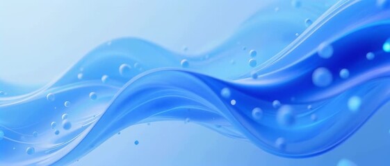 Dynamic digital abstract background featuring graceful blue fluid waves and illuminated translucent spheres, symbolizing smooth motion and technological elegance