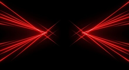 Symmetrical red laser beams create abstract geometric pattern on black background